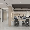 Modern Public Office Space With Open Layout Desks Computers And Glass Partitions 3d model