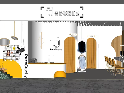 Modern Pudsen Photography Studio Interior With Counter Clothing Display And Chairs 3d model