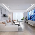 Modern Living Dining Room Interior With Light Tones Large TV Sofa And Dining Table