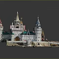 Colorful Russian Style Architectural Model with Multiple Domes Spires and Detailed Structures