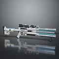 Modern Sniper Rifle With Powerful Scope Silver Body And Blue Accent Lines On Smooth Surface