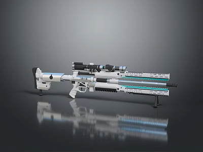 Modern Sniper Rifle With Powerful Scope Silver Body And Blue Accent Lines On Smooth Surface 3d model
