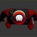 Full Body Racing Character In Red White Blue Suit With Helmet Standing Against Gray Background