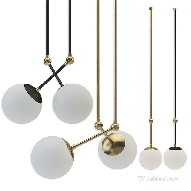 Modern Pendant Lights With White Glass Shades And Gold Metal Cross Bar Design Style 3d model 