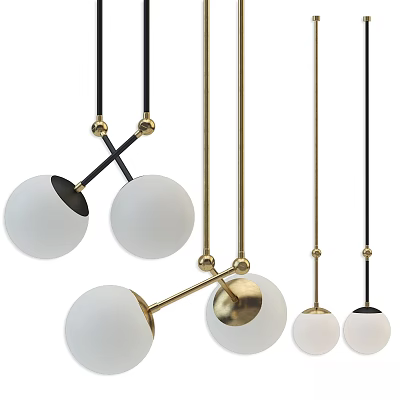 Modern Pendant Lights With White Glass Shades And Gold Metal Cross Bar Design Style 3d model