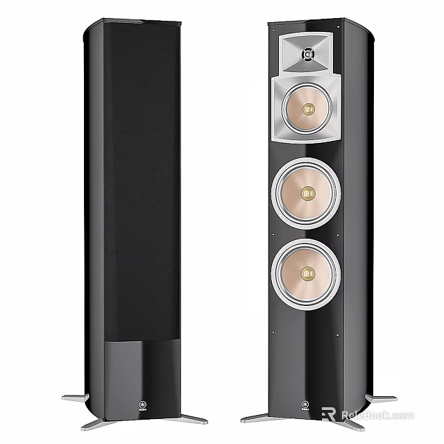 Sleek Black Tower Speaker With Three Gold Accent Speakers And Silver Trim 3d model 