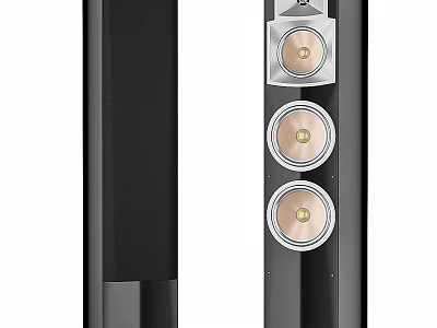 Sleek Black Tower Speaker With Three Gold Accent Speakers And Silver Trim 3d model