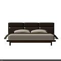 Modern Double Bed with Brown Leather Headboard Wooden Frame and White Pillows Green Blanket