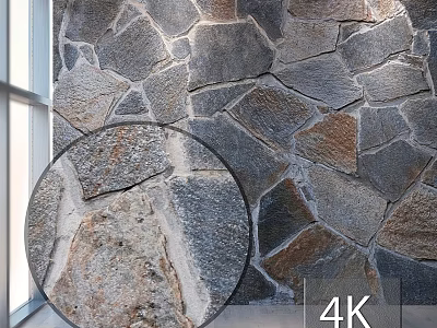 Natural Stone Wall Construction with Irregular Pieces and Textured Surface Near Window in 4K 3d model