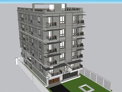 Modern Multi Storey Apartment Building With Gray Exterior Balconies And Green Area 3d model