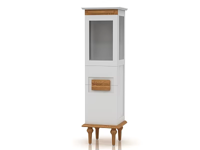 White Bathroom Cabinet With Wooden Details Glass Door Drawer And Leg Design 3d model