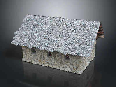 Detailed Miniature Stone House Model Featuring Tile Roof And Small Windows 3d model