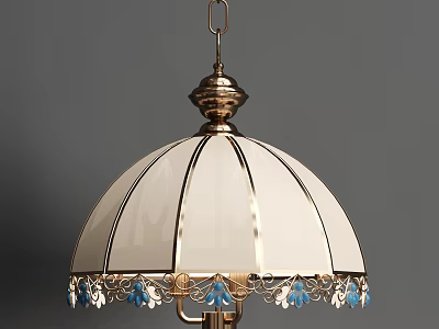 Elegant White Lampshade Chandelier With Gold Accents And Blue Decorative Details 3d model