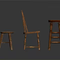 Vintage Wooden Furniture Collection Chair and Stools with Natural Wood Design Carved Backrest Different Heights
