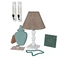 Decorative Accessories Set With Wall Sconces Green Vase Table Lamp And Decor Items 3d model