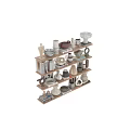 Decorative Ornament Collection With Vases Bowls Sculptures On Modern Multi Tiered Shelves