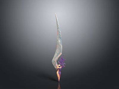 Artistic Fantasy Weapon Design With Feather Decor And Purple Pink Accents 3d model