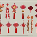 Traditional Chinese Red Lanterns With Chinese Knots Gold Fish Ornaments And Tassels