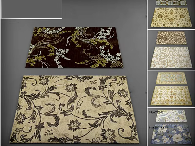 Square Rugs With Intricate Floral Patterns And Various Decorative Designs 3d model