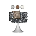 Stylish Bar Stool With Black Floral Fabric And Checkered Cushion Silver Metal Base