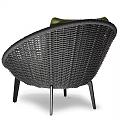 Modern Wicker Single Sofa With Green Cushions Black Frame And Ottoman 3d model
