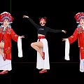 Group of People Dancing with Fans in Traditional Red Costumes and Modern Clothing