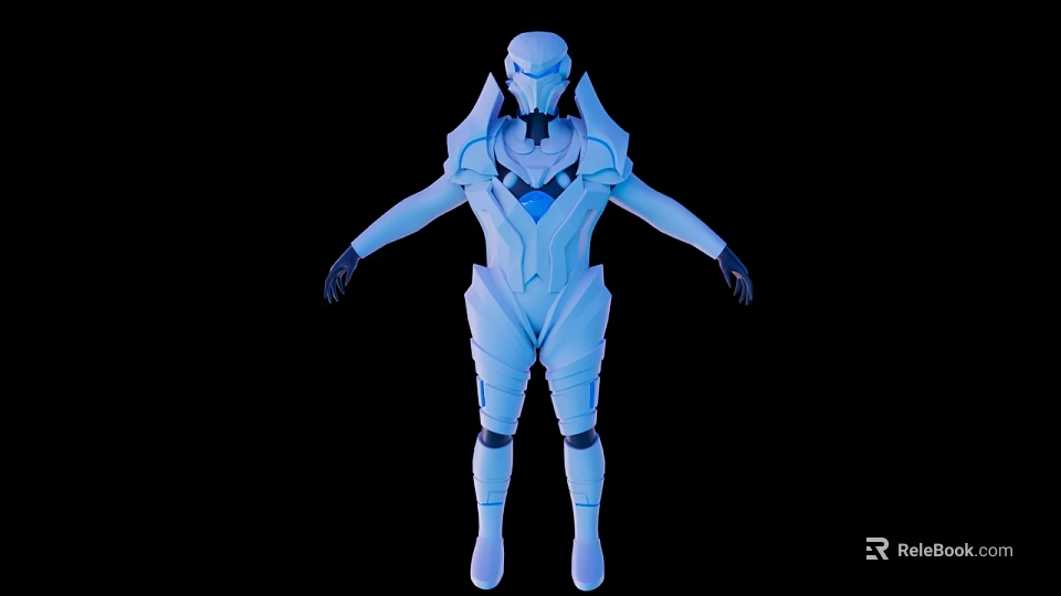 Full Body Futuristic Armored Game Movie Character In Blue White Sci Fi Costume 3d model 