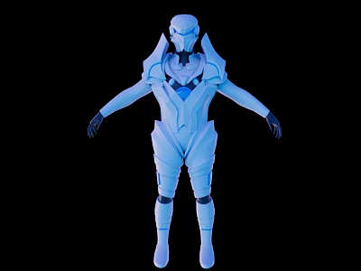 Full Body Futuristic Armored Game Movie Character In Blue White Sci Fi Costume 3d model