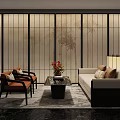 Elegant Modern Hotel Public Lounge Area With Sofa Coffee Table And Floral Decor