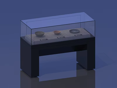 Modern Glass Display Cabinet With Black Base And Three Ceramic Bowls 3d model
