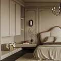 Elegant Modern Bedroom Interior With Upholstered Headboard Bed Chandelier Large Windows And Area Rug