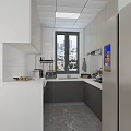 Light Luxury Modern Kitchen Dining Interior With Gray White Cabinets And Smart Home Appliances
