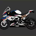 Modern Sport Motorcycle With White Blue Red Stripes Black Seat And Wheels