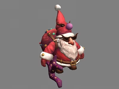 Man Dressed As Santa Claus With White Beard Red Costume Pointed Hat And Purple Cane 3d model