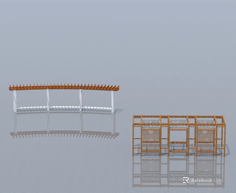 Wooden Swing Door With Grid Panels And White Frame For Outdoor Spaces 3d model 