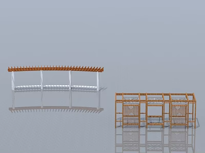 Wooden Swing Door With Grid Panels And White Frame For Outdoor Spaces 3d model
