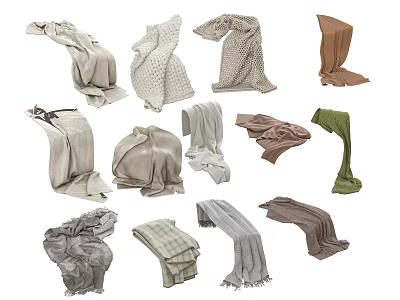 Assorted Colored Textile Scarves And Blankets With Checkered And Folded Styles 3d model