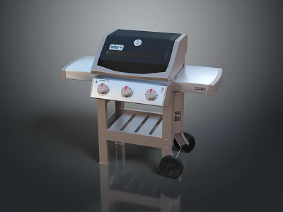 Stainless Steel Outdoor Electric Grill With Black Lid Control Knobs Side Shelf And Wheels 3d model