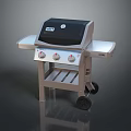 Stainless Steel Outdoor Electric Grill With Black Lid Control Knobs Side Shelf And Wheels
