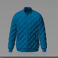 Blue Diamond Quilted Zip Up Puffer Jacket Stylish Winter Outerwear Design 3d model