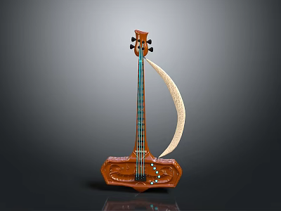 Carved Wooden Decorative Household Item With Curved Neck And String Details 3d model