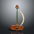 Carved Wooden Decorative Household Item With Curved Neck And String Details