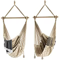 Natural Woven Hanging Chair Design With Cozy Blanket And Fringe Details