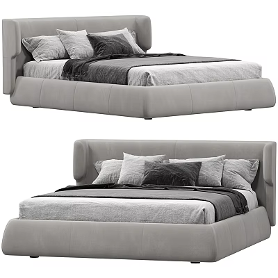 Modern Upholstered Double Bed With Soft Headboard Cozy Bedding And Decorative Pillows 3d model