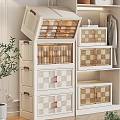 White Stackable Storage Boxes With Rattan Grid Design For Home Organization 3d model
