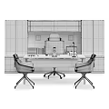 Modern Office Desk Interior With Black Office Chairs Wooden Storage Cabinets And Computer Monitor