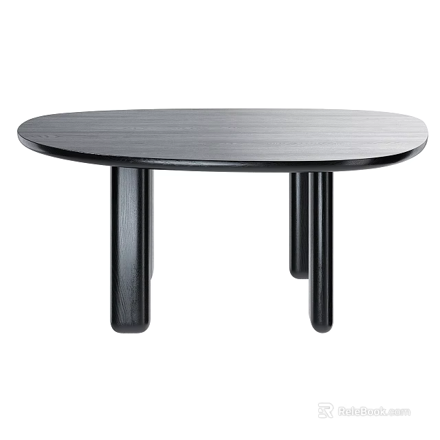 Round Black Wooden Dining Table Minimalist Design With Smooth Surface And Sturdy Legs 3d model 