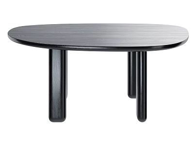 Round Black Wooden Dining Table Minimalist Design With Smooth Surface And Sturdy Legs 3d model