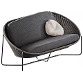 Woven Rattan Leisure Chair With Metal Frame Dark And Light Gray Cushions Decorative Pillow