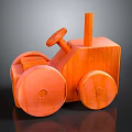 Orange Wooden Toy Tractor With Steering Wheel Chimney And Round Wheels